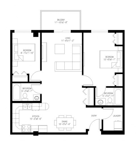 Floor plan for 3 beds, 2 baths, 985 sqft